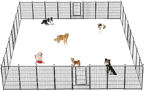 Dog Pen Portable Dog Fence Dog Playpen for Large Dogs, 40" Tall Dog Playpen Dog Fencing Outdoor 24 Panels Black Metal Dog Play Pens Exercise Fencing with Door Pet Play Pen for Camping, Yard