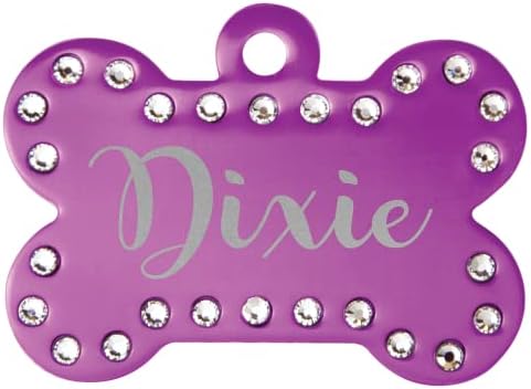 Signature Custom Laser Engraved Anodized Aluminum Pet ID Tags (Pink, Crystal Bone 1 1/2" x 1")