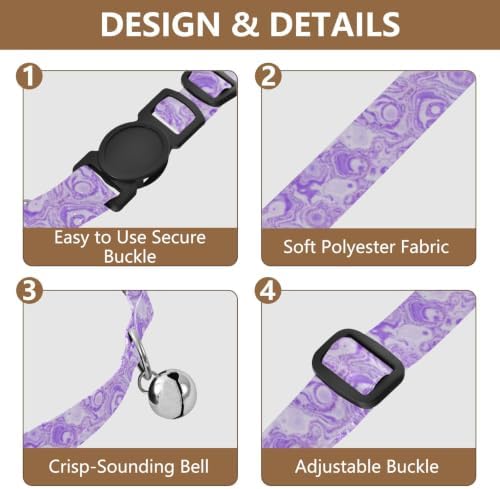 Marble Purple Easy to Clean Small Dog Collar 2 Pack Collars for Cats