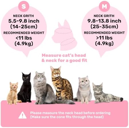 Adjustable Cat Recovery Cone Collar, Lightweight Soft Cat E-Collar Alternative After Spay, Waterproof Comfy Collars to Stop Licking Wound After Surgery, Protective Cone for Kittens/Puppies