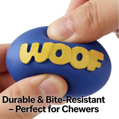 2-Pack Squeaky Rubber Football Dog Toys, Durable Chew & Teething Toy for Small & Medium Dogs, Interactive Fetch & Teeth Cleaning, WOOF Text (Purple, Small)
