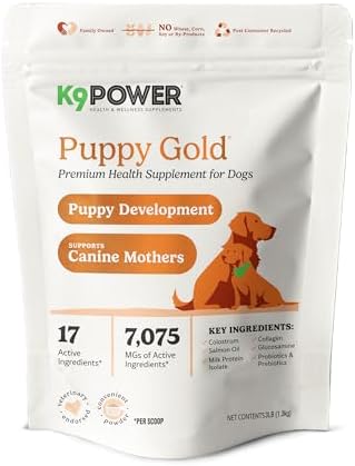 K9Power Puppy Gold 3lb – Puppy Supplement for Growth & Development – Also Supports Pregnant & Nursing Mothers – Colostrum, DHA, Glucosamine, Collagen, Probiotics, Creatine, Milk Protein, Salmon Oil