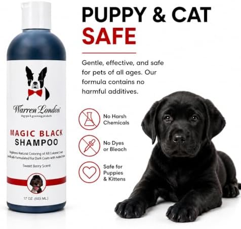 Warren London Magic Black Dog Shampoo – Brightening Shampoo for Dark Coats, Berry Scent, Puppy & Cat Safe, Made in USA, 17 oz
