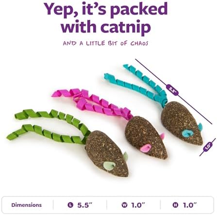 SmartyKat Magic Mice Compressed Catnip and Ribbon Cat Toys, Mess-Free for Hunting & Batting Fun for Cats & Kittens, Set of 3