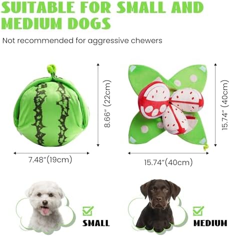 Nocciola Hide and Seek Plush Dog Toys, Watermelon Interactive Toy for Small Dogs, Green Puppy Puzzle Squeaky Toys with Crinkle Papers for Boredom, Dog Nosework Toy for Medium Pet