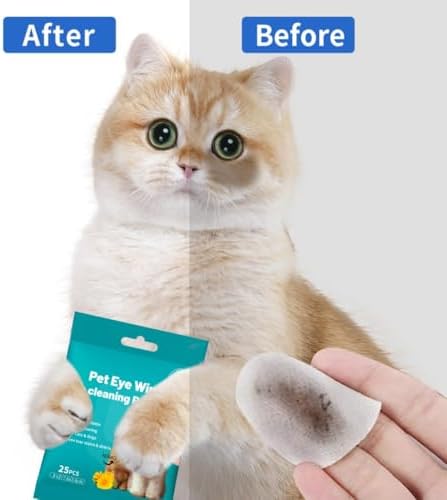 Pet Eye Wipes for Dogs & Cats, Travel Pack 25 Count, Unscented Eye Area Cleaning Pads for Tear Stains, Eye Discharge and Daily Eye Care, Soft Round Pads, 7.6 x 7.6 cm
