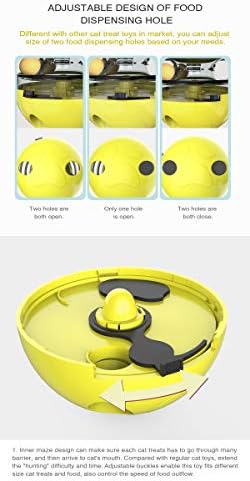 CYBERNOVA Interactive Wobble Cat Toy with a Teaser Wand, Built -in Treat Dispenser/Pet Puzzle Toy/Slow Feeder for Cats and Kitten (Yellow)