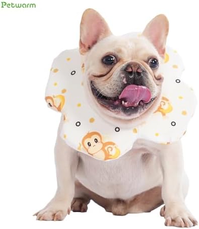 PetWarm Dog Recovery Collar, Recovery Collar, Yellow Monkey Print, L