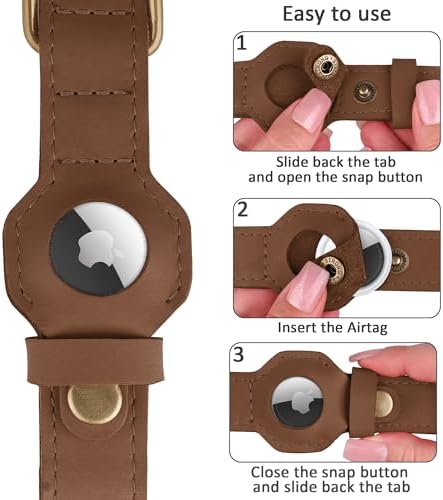 AirTag Dog Collar - Genuine Leather Dog Collar with Apple AirTag Holder and Metal Buckle - Smart GPS Tracking Pet Collars (Tawny, L, 17"-21" Neck Fit)