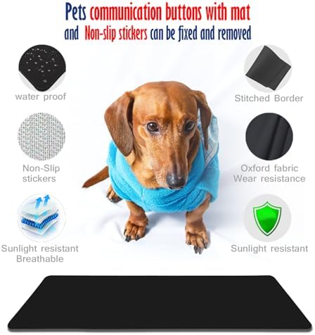 Recordable Buttons, Dog Buttons for Communication, Pack of 4 Colored Buzzers with Mat & 30 Scene Stickers 15 Custom Stickers. Non-Slip Stickers Inside