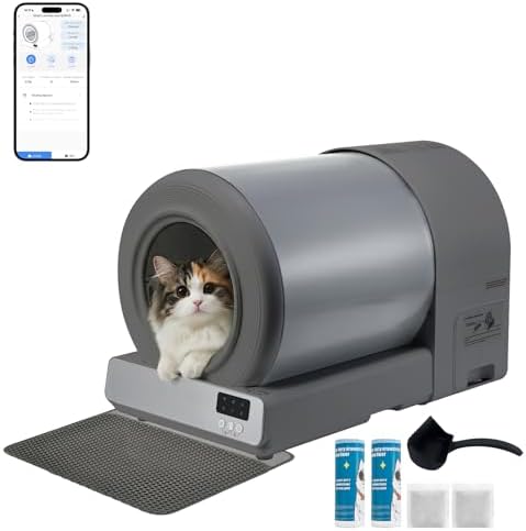 Stainless Steel Self-Cleaning Cat Litter Box, Automatic Cat Litter Box with Safety Sensors, Odor Control, APP Monitoring, Low Entry Design, Large Capacity for Multiple Cats