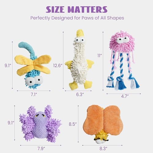 Nocciola Plush Squeaky Dog Toys, Cute Durable Stuffed Crinkle Puppy Pet Chew Toys for Large Medium Small Dogs - Spider