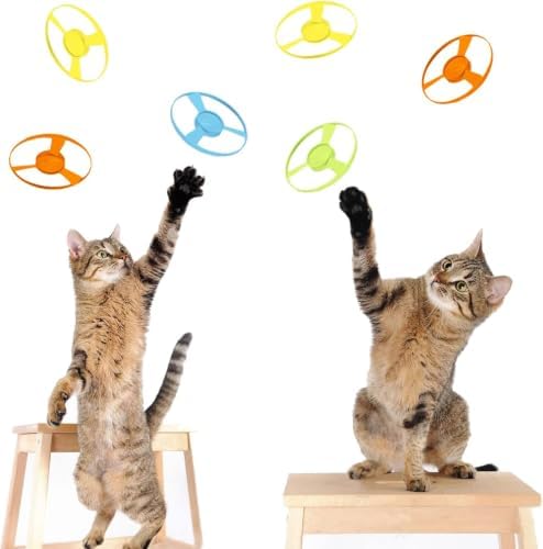 18 Pcs Cat Fetch Toy with Colorful Flying Propellers Set, Cat Playing Tracking Interactive Toys for Kitten Chasing Training Hunting
