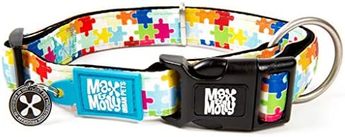Max & Molly Fashion Smart ID Dog Collar, Anti-Fade, Adjustable Sizing w/Pet Profile Smart ID QR-Tag, Waterproof & Machine Washable for Small Dogs, Puzzle Pieces, Extra-Small