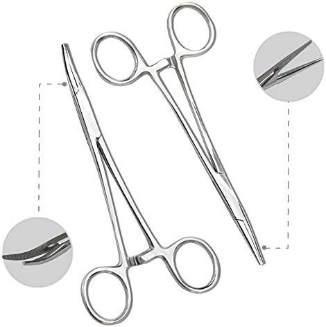 Pets ears/nose hair Puller Straight & Curved full serrated, stainless steel Home Hemostat Locking Forceps, Professional pet grooming tool for cats & dogs 2pcs set