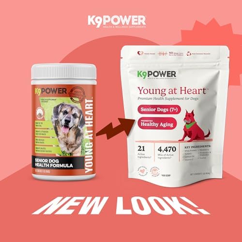 K9Power Young at Heart – Senior Dog Supplement for Longevity & Vitality – Supports Joints, Brain, Heart, Digestion, Skin & Energy – Amino Acids, Vitamins, Minerals, CoQ10, Omega 3s, Turmeric