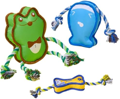 Durable Dog Toy – Interactive Rope Chew Toy with Crinkle Sound – Tough 1680D Fabric Tug Toy for Small, Medium & Large Dogs (Small, Frog)