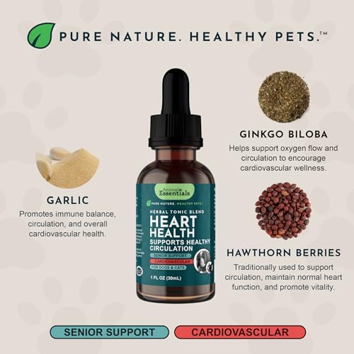 Animal Essentials Heart Health for Dogs & Cats - Cardiovascular Support Supplement, Healthy Heart, Organic Hawthorn Berry, Herbal Tincture - 2 Fl Oz