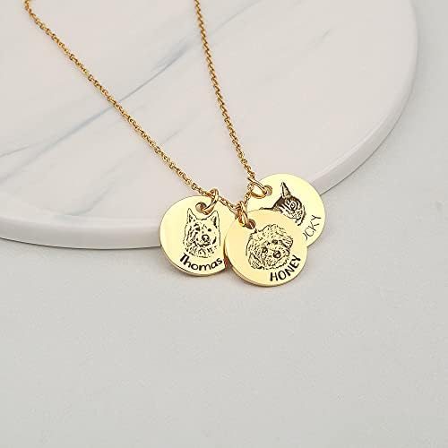 Anavia Personalized Pet Portrait Necklace, Handmade Memorial Jewelry Gift, Custom Round Disc Photo Engraved Necklace for Animal Lovers, Dog Mom, Dog Dad