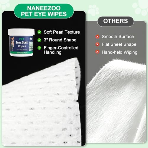 NANEEZOO Pet Eyes Wipes for Dogs & Cats, Dog Eye Wipes Gently Remove Discharge, Tear Stain, Debris - Pet Eye Wash Cleaner for Eyes, Face, Wrinkle - 130pcs