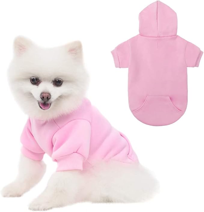 KOOLTAIL Basic Dog Hoodie - Soft and Warm Dog Hoodie Sweater with Leash Hole and Pocket, Dog Winter Coat, Cold Weather Clothes Sweatshirt for Small Medium Large Dogs Puppy Cat Boys Girls Pink XS