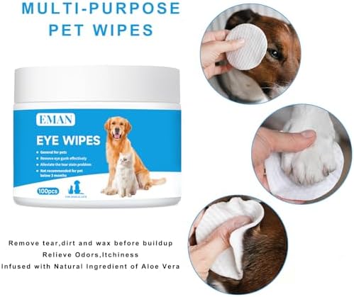 EMAN Dog & Cat Eye Wash Pads - 100 Count | Pet Wipes for Gentle Eye Care | Tear Stain Remover for Dogs & Cats | Hypoallergenic Eye Wipes, Biodegradable, Daily Use Dog Eye Wash & Grooming Supplies