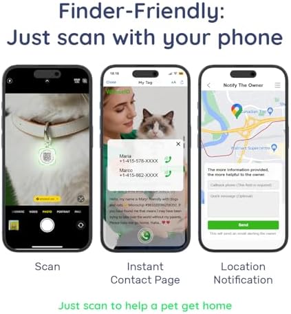 QR Code Dog Tag and Cat Tag, Scan to Reunite Faster, Waterproof and Durable, Lightweight and Quiet, Updatable Contact Info, Glow-in-the-Dark Green