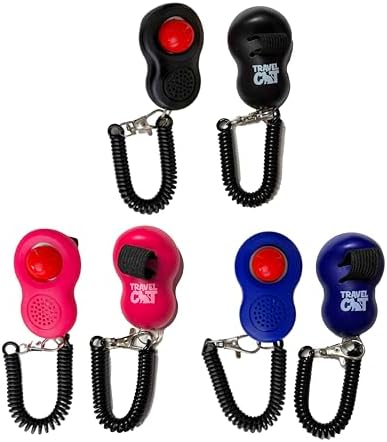 TRAVEL CAT Clicker Training Kit - 3 Pack Cat and Puppy Training Clicker with Button and Wrist Strap for Cats Behavior, Rewards Training - Red, Blue and Black Pet Training Clicker with Loud Click Sound