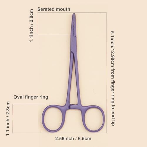 Pets ears/nose hair Puller Straight & Curved full serrated, stainless steel Home Hemostat Locking Forceps, Professional pet grooming tool for cats & dogs 2pcs set （purple）