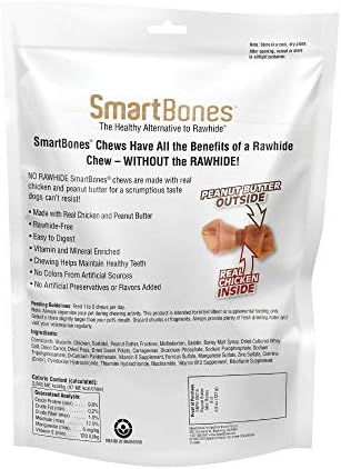 SmartBones Mini Bones Rawhide-Free Dog Treat, Real Peanut Butter, 8 Count