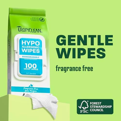 TropiClean Hypoallergenic Dog Wipes, Fragrance Free, 100ct