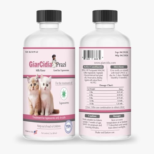 No More Tapeworms in Cats and Kittens- Dewormer for Cats and Dewormer for Kittens - 60mls Chicken Flavour with 3ml Dropper-USA Made Oral Suspension