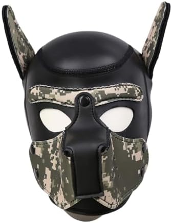 Adults Neoprene Puppy Hood Mask, Cosplay Dog Full Face Pup Hood Mask for Role Play and Costume Parties