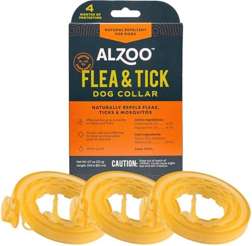 ALZOO Natural Flea & Tick Dog Collar - Helps Repel Fleas, Ticks & Mosquitoes - 100% Plant-Based Active Ingredients - Waterproof - Up to 4 Months Protection - Medium-Sized Dogs: 16-40 lbs - Pack of 3