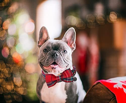 DOGWONG Christmas Dog Collar with Bow tie, Red Plaid Dog Collar Soft Durable Adjustable Cotton Red Tartan Gingham Puppy Collar for Small Medium Large Dog