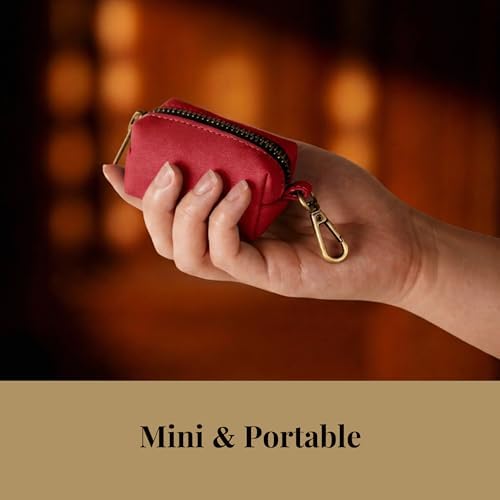 Didog PU Leather Dog Poop Bag Holder, Easy-Pull with Metal Clip, Red
