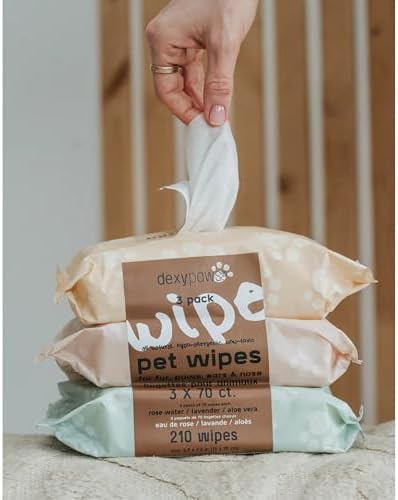 Dexypaws: Pet Cleansing Wipes - 3 Packs (70ct Each) - Aloe-Lavender-Rose Water - Wet Wipes for Dogs & Cats, Fur-Paws-Face, Natural Pet Safe Grooming