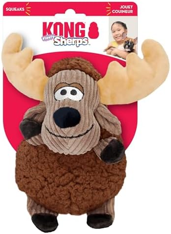 KONG Sherps Floofs – Plush Dog Toy with Flat Squeaker & Crackly Noise – Soft, Snuggly Cuddly Toy for Indoor Fetch & Gentle Play, Durable Lined Design (Moose/Sheep Combo)