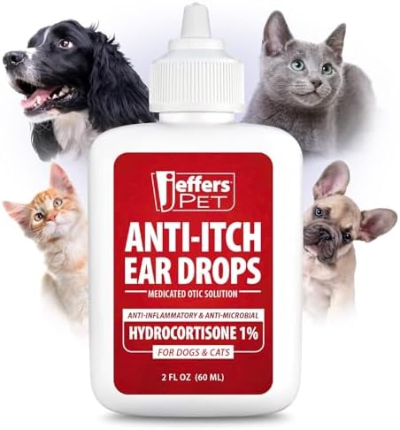 Jeffers Anti-Itch Ear Drops for Dogs & Cats, 2 fl oz -1% Hydrocortisone Otic Solution, Soothes Itchy Ears, Supports Ear Comfort & Hygiene, Clean & Refreshes, Safe for Puppies, Kittens, Adult Pet