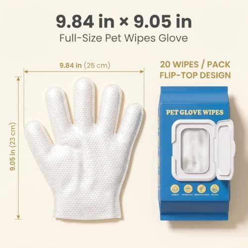 20PCS Pet Glove Wipes for Dogs, Cats & Small Animals— Fragrance-Free