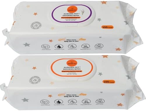 Aurora Pet Wipes – 100% Natural, Plant-Based Hypoallergenic Grooming Wipes for Dogs & Cats – Extra-Durable, Large & Thick for Effortless Cleaning (Combo, 200 Count)