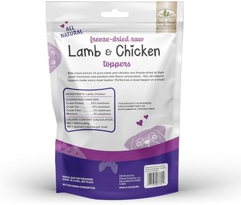 Fieldcrest Farms Freeze-Dried Raw Lamb & Chicken Dog Food Toppers or Treats, All Natural, Real Ingredients, No Additives or Fillers, Protein & Flavor Boost, 12 oz