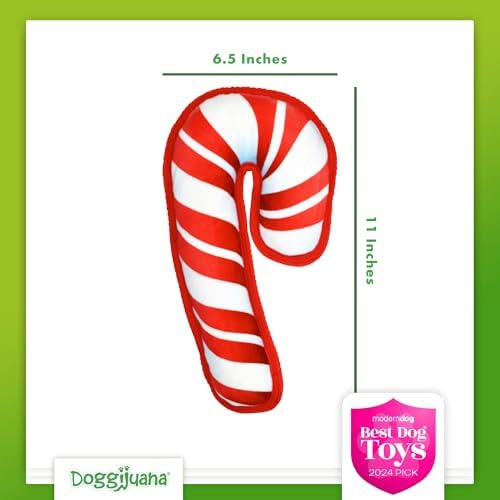 Doggijuana Tuffer Chewer Dog Toy, Candy Cane | Holiday Plush, Squeaky