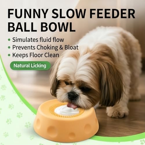 Slow Feeder Dog Bowl with Roll Ball, Slow Down pet Eating,Lick Toys, Black