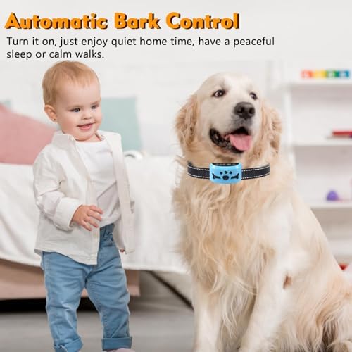 Anti Bark Collar with Auto Safety Shut-Off for Small Medium Large Dogs | Humane Dog Bark Collar with Beep & Vibration, Smart Chip to Prevent False Triggering, Waterproof Rechargeable for All Day Use