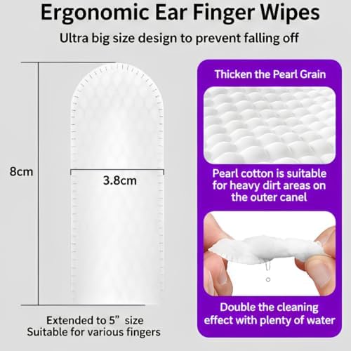 Pet Ear Cleaning Finger Wipes for Dogs & Cats, 50 Count, Unscented Ear & Eye Cleaning Wipes, Soft Non-Woven Finger Wipes for Wax, Dirt & Tear Stain Removal, Gentle Daily Grooming