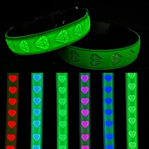 Personalized Subversive USB-C led Light up Airtag Dog Collar, Subversive 3D Sunflower Design Comfortable and Soft Material,Multicolored Lighting (D-Green, L(19.7-23.6))