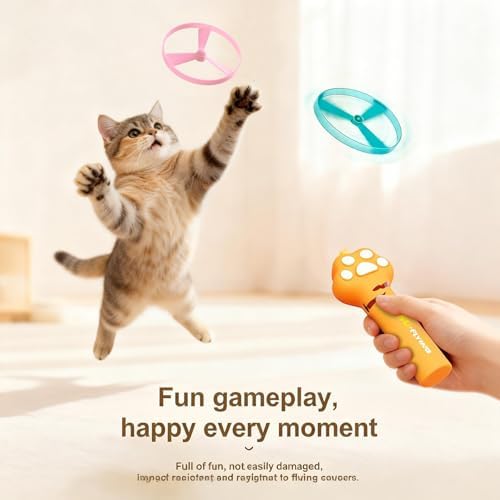 Cat Disc Launcher Toy, Rechargeable LED Flying Spinner Fetch Interactive