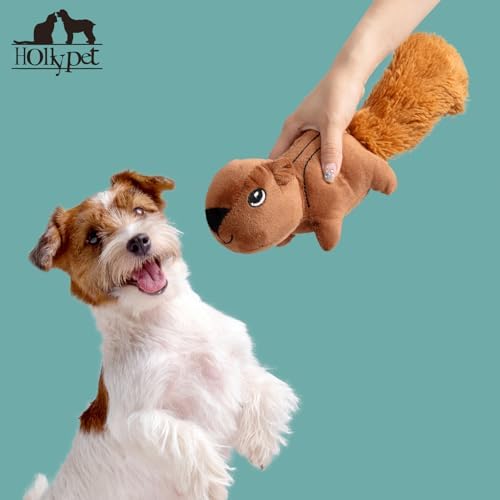 Hollypet Squeaky Plush Stuffed Durable Dog Toys, Cute Puppy Chew Toys for Small, Medium and Large Breed Dogs, Squirrel