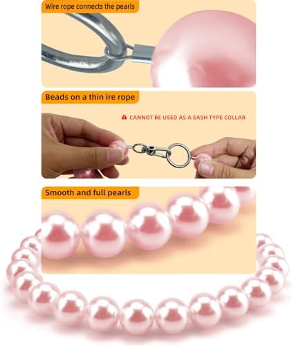 Chunky Pearl Dog Necklace (Beads 20mm),Elegant Classic Super Big Pearl Collar Necklace Accessories for Medium Large Dogs Occasions and Gatherings (Pink, XL(Neck Girth 18.5''-20''))
